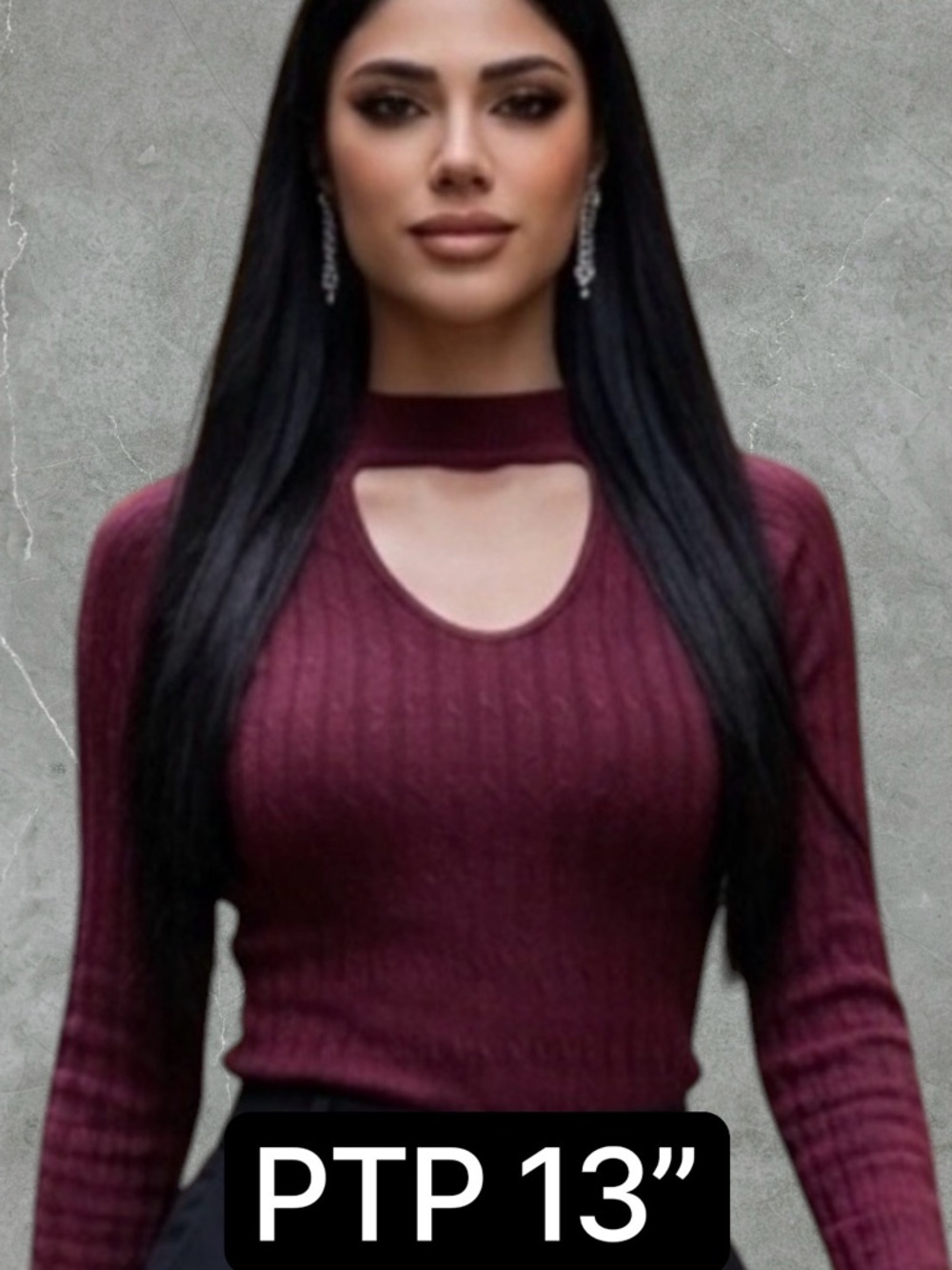2 for $30 ✅Chic Cutout Ribbed Long-Sleeve Top in Wine - Picture 1 of 16